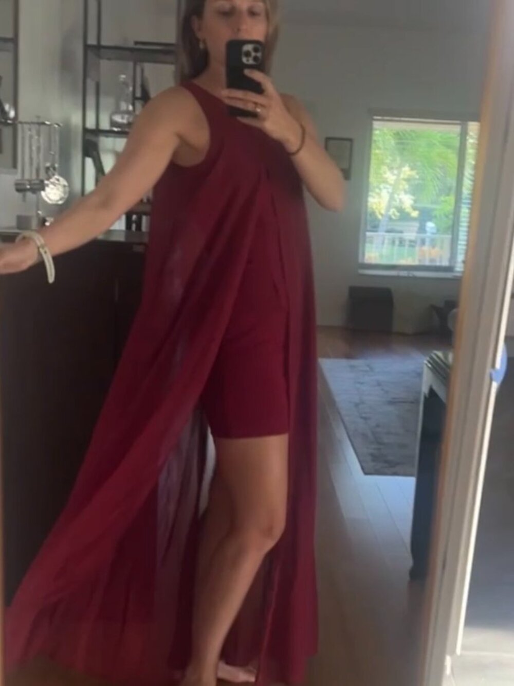 NWT Askari Wine Red High Low Cape Dress